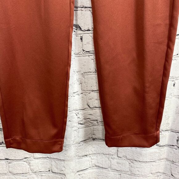 Abercrombie & Fitch Satin Paperbag High -Waist Tapered Pull -On Pants Rust M - Picture 6 of 9